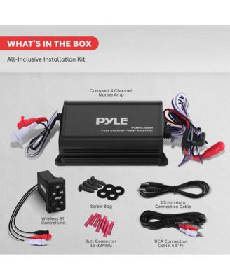 4-Ch. Waterproof Rated Marine Amplifier Kit with Wireless BT Control and RCA Input (PLUTVRKBT200X4) - 600 Watt MAX