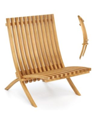 Folding Teak Wood Outdoor Lounge Chair with Slatted Seat