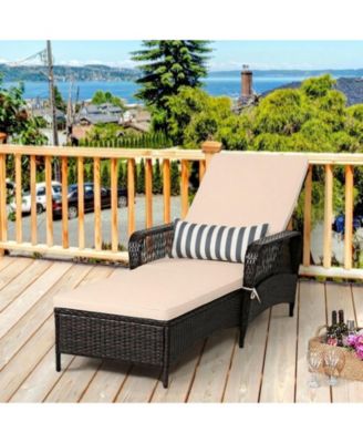 Patio Wicker Chaise Lounge with 6-Position Backrest and Lumbar Pillow