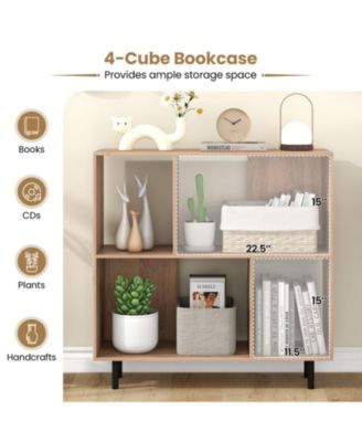 4-Compartment Open Shelf Bookcase with Metal Legs