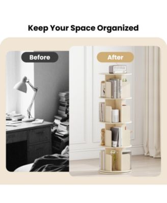4-Tier Rotating Bookshelf with 360-Degree Swivel Base