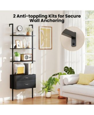 6-Tier Ladder Bookcase with 2 Drawers and Metal Frame