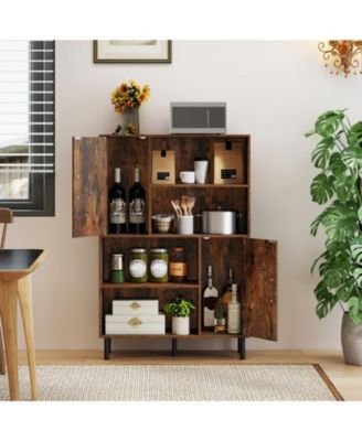 47-Inch Storage Cabinet Bookcase with 2 Doors and Open Shelves