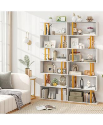 6-Tier Geometric S-Shaped Bookcase with Metal Frame