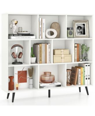 10-Cube Bookcase with 5 Tapered Metal Legs and Anti-Tipping Kits