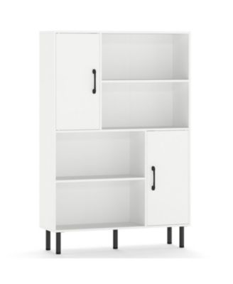 47-Inch Storage Cabinet Bookcase with 2 Doors and 4 Open Shelves