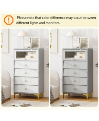 4-Drawer Modern Storage Cabinet with Fluted Glass Door