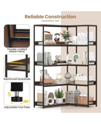 5-Tier L-Shaped Corner Bookshelf with Metal Frame