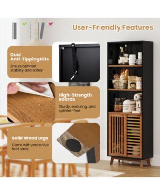 70-Inch 5-Tier Bookshelf with Sliding Door Cabinet