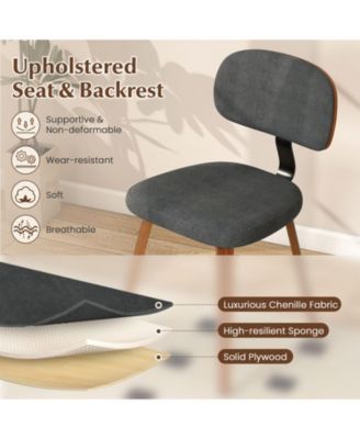 Set of 2 Chenille Fabric Upholstered Wooden Kitchen Chairs