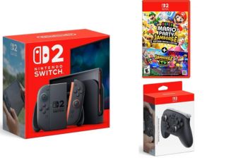 Nintendo Switch 2 with a Pro Controller and Super Mario Party