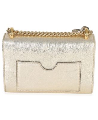 Gold Metallic Crinkled Leather Small Padlock Chain Bag