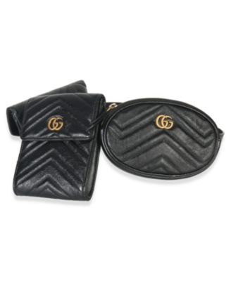 Black Matelasse Calfskin GG Marmont Triple Pouch Belt Bag