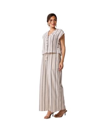 Women's Wide-leg Drawstring Pants in Stripes