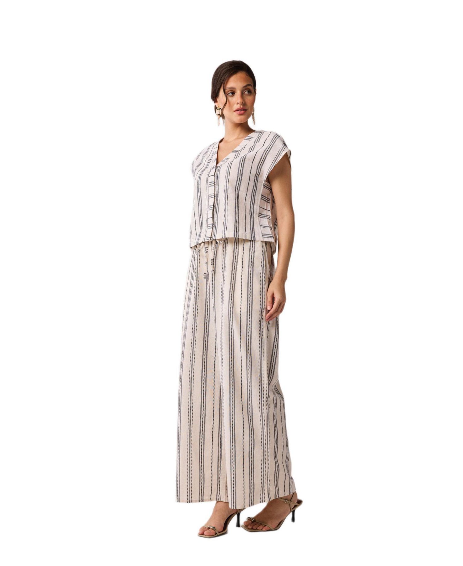 Women's Wide-leg Drawstring Pants in Stripes