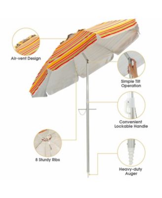 6.5 ft Portable Beach Umbrella with UPF 50+ Sun Protection Sand Anchor and Carry Bag