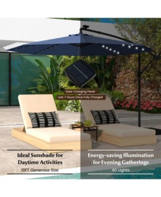 10 ft Solar LED Cantilever Patio Umbrella with 40 Lights Cross Base and Tilt