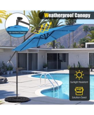 10 ft Solar Powered Cantilever Patio Umbrella with 32 LED Lights and Tilt System