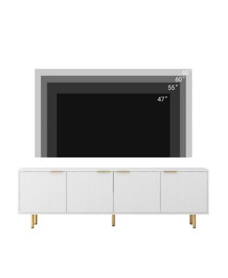 Modern Fluted TV Cabinet for 55+ Inch TV, Media Console Entertainment Center with 4 Storage Cabinets and Metal Handles for Living Room