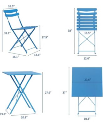 3-Piece Foldable Metal Bistro Set with Square Table, Compact for Small Spaces