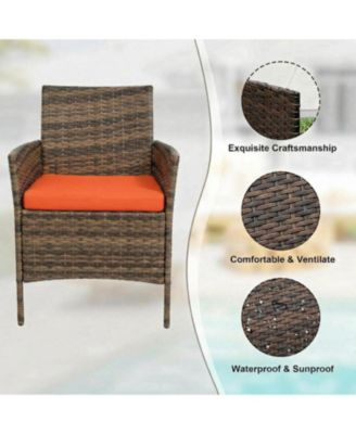 3-Piece Rattan Conversation Set with Tempered Glass Table