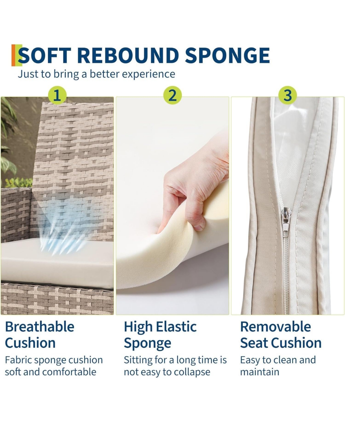 gaomon 4-Piece Rattan Patio Furniture Set with Upholstered Sofa and Coffee Table