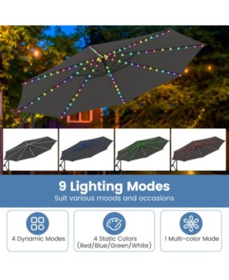 10 ft Solar Offset Umbrella with 96 LED Lights 9 Modes Weighted Base and 360 Rotation