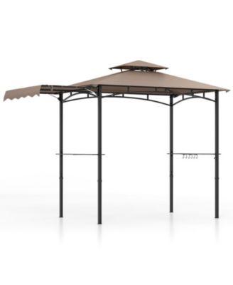 11 x 5 ft Grill Gazebo with Extended Side Awning Double-Tier Vented Top and Shelves