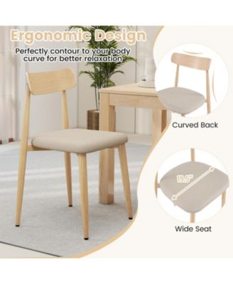 Modern Upholstered Dining Chairs Set of 2 Linen Fabric Mid-Century Modern Accent Armless Chair w/ Wood-Like Metal Legs