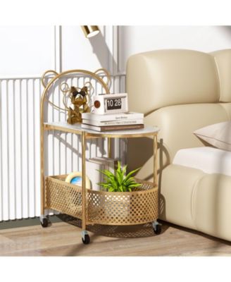 Glass Coffee Table 2 Tier Mobile with Bear Design