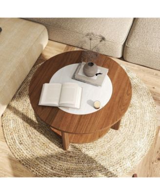 Round Farmhouse Coffee Table 2 Tone Storage Shelf