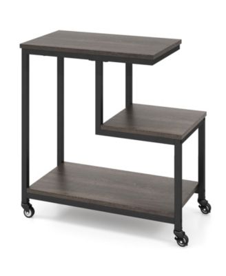 3 Tier G Shaped Side Table Mobile End Table with Storage