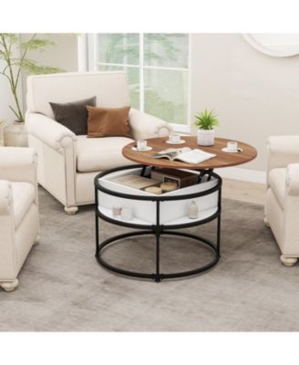 Coffee Table Round Lift Top with Hidden Storage and Side Shelves