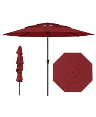 10 ft Three-Tier Vented Patio Umbrella with Push-Button Tilt and Crank Handle