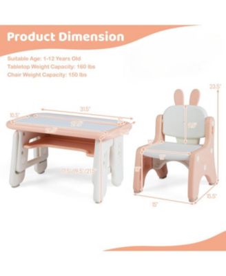 Table and Chair Set for Kids with Flip-Top Bookshelf Storage