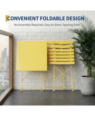 3-Piece Foldable Metal Bistro Set with Square Table, Compact for Small Spaces