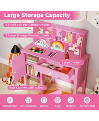 Kids Study Desk and Chair Set with Hutch and Storage Cabinet