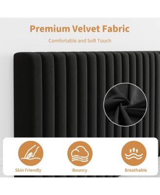 Velvet Bed Frame, Vertical Channel Tufted Headboard, Height Adjustable, Upholstered Platform Bed