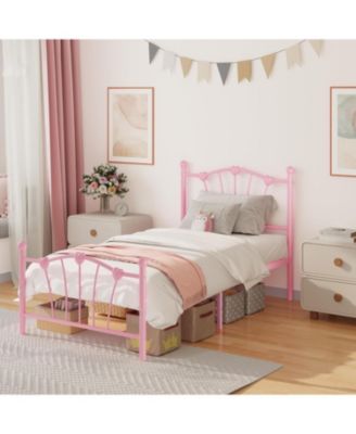 Heart-Shaped Metal Platform Bed Frame, Slat Support, Underbed Storage, No Box Spring
