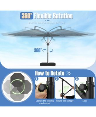 10 ft Cantilever Patio Umbrella with Infinite Tilt 360-Degree Rotation and Weighted Base