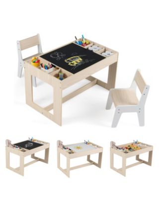 Multifunctional Kids Table and Chairs Set with Chalkboard