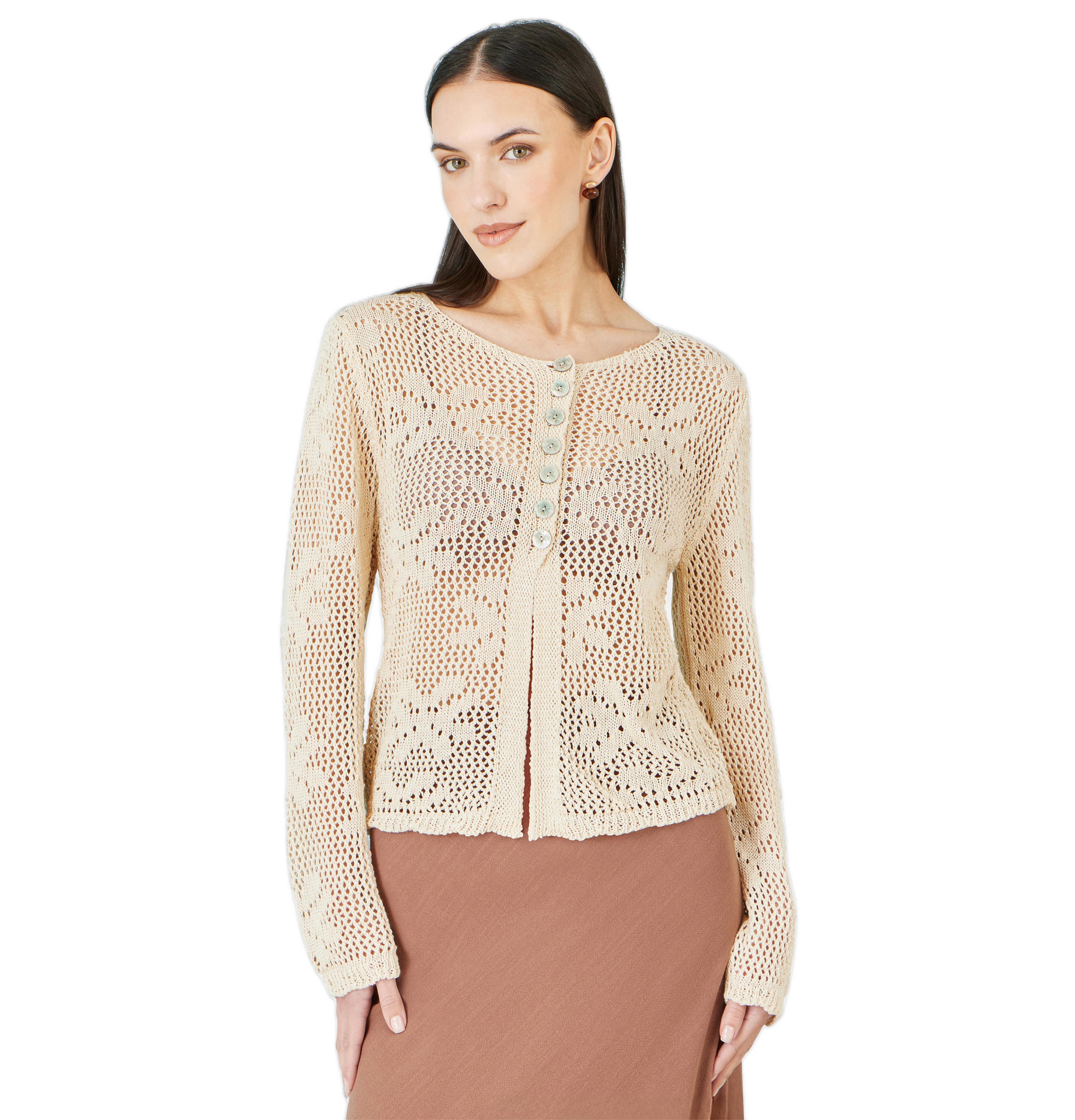 Yumi Women's Flower Crochet Button Up Cardigan