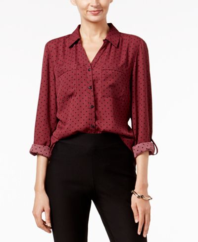 NY Collection Dot-Print Utility Shirt