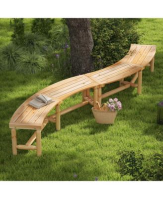 Outdoor Curved Wood Bench Backless Fire Pit Seating