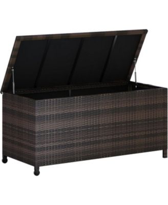 125 Gallon Large Waterproof PE Rattan Deck Box with Wheels