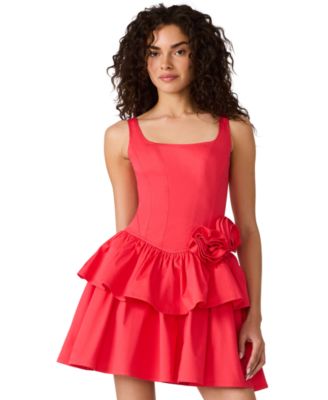 Juniors' Square Neck Tiered Mini Cotton Dress