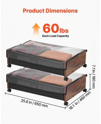 2 Pack Under Bed Storage with Wheels 25.6in x 18.1in x 7.1in Clear Top