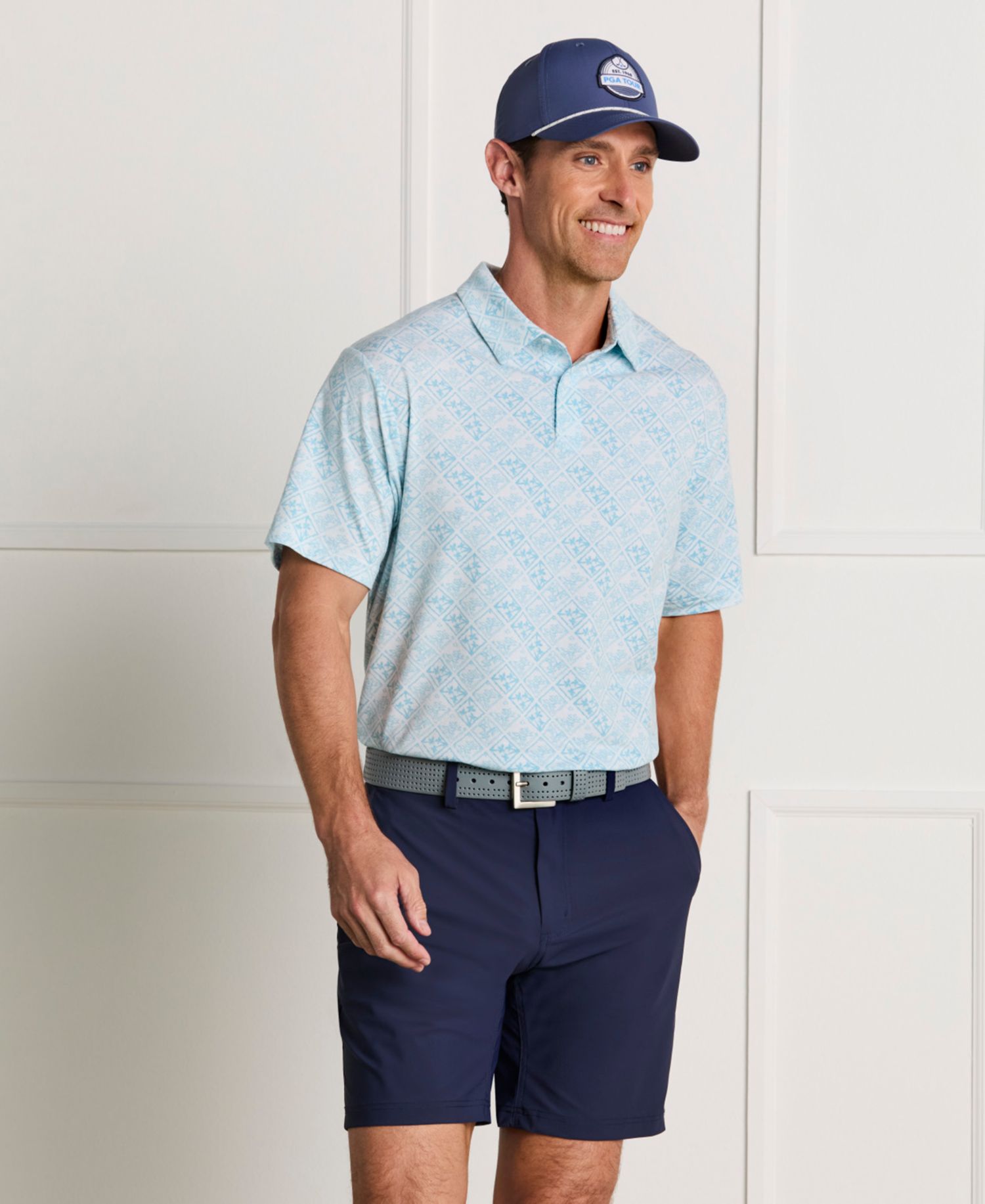 Men's Tropical Argyle Print Golf Polo Shirt