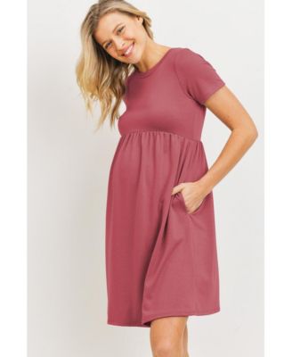 Maternity Crew Neck Empire Waist Mini T-Shirt Dress with Pockets