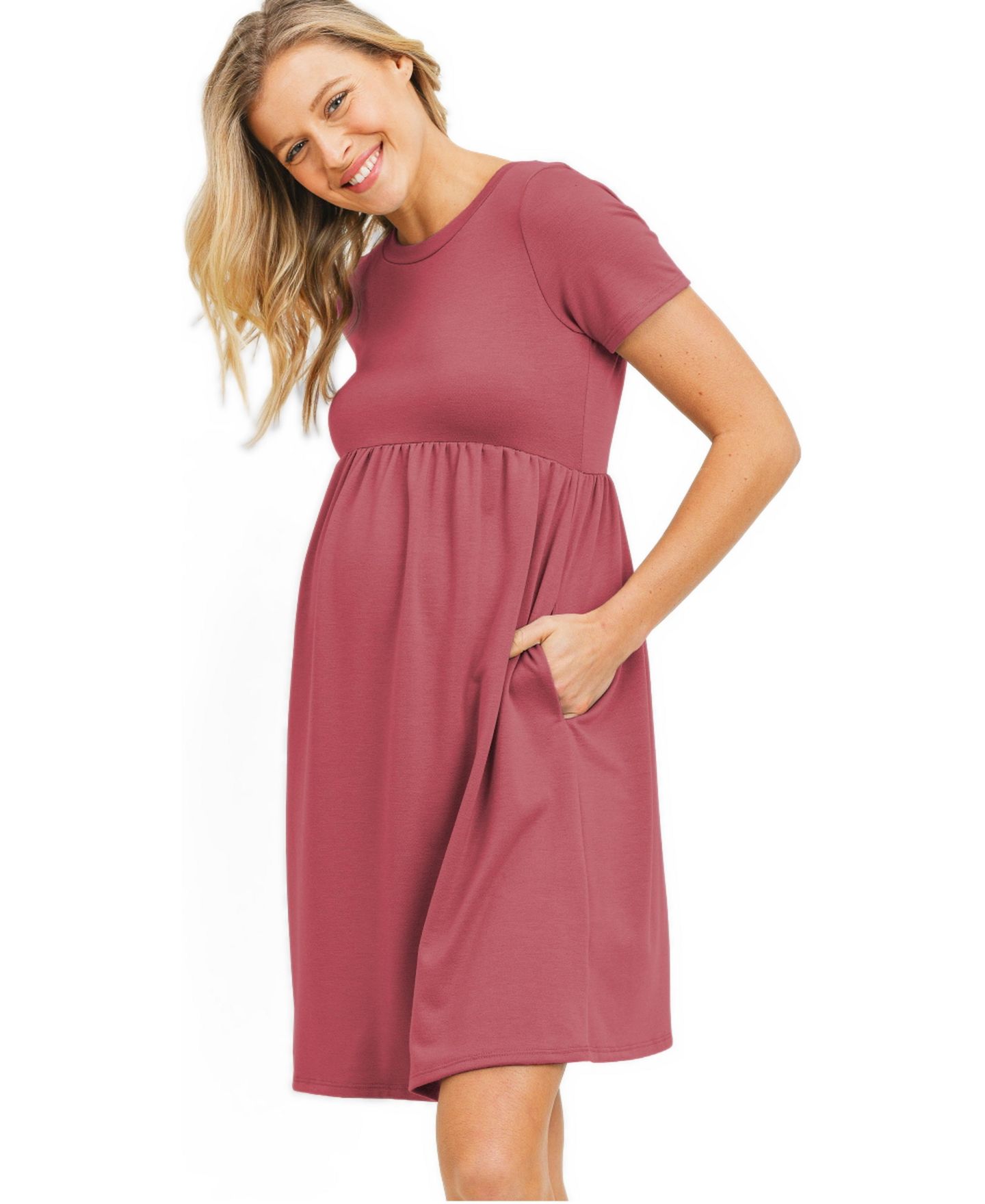 Женское платье Hello Miz Crew Neck Empire Waist Mini T-Shirt Dress with Pockets, цвет: Berrice — фото 2